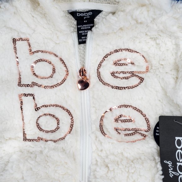 NWT Bebe girls vanilla with sequin zip up Sherpa hoodie -4T - Picture 7 of 8